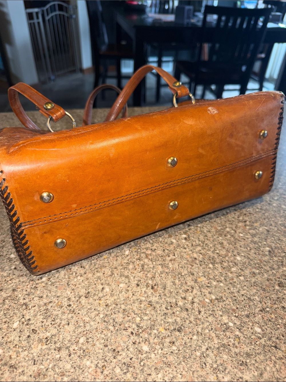 Hand-Tooled Floral Leather Satchel Vintage - Picture 2 of 4